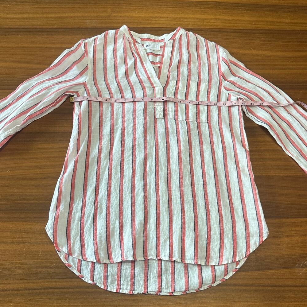Gap 100% Linen Red Striped Linen Popover Tunic, Beachy Coastal‎ Nautical Small - Picture 4 of 9